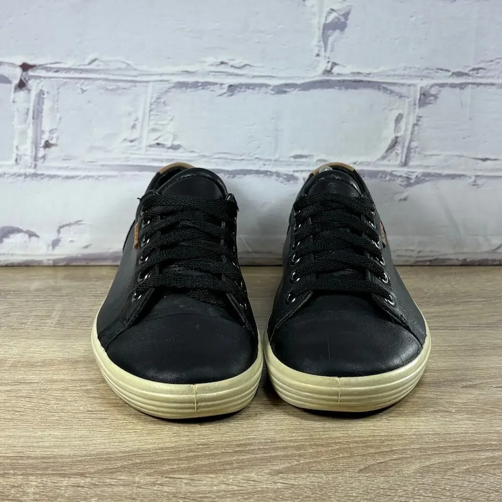 ECCO Black Leather Casual Sneakers Women's 37 US 6 Wide Soft 7 Comfort Shoes